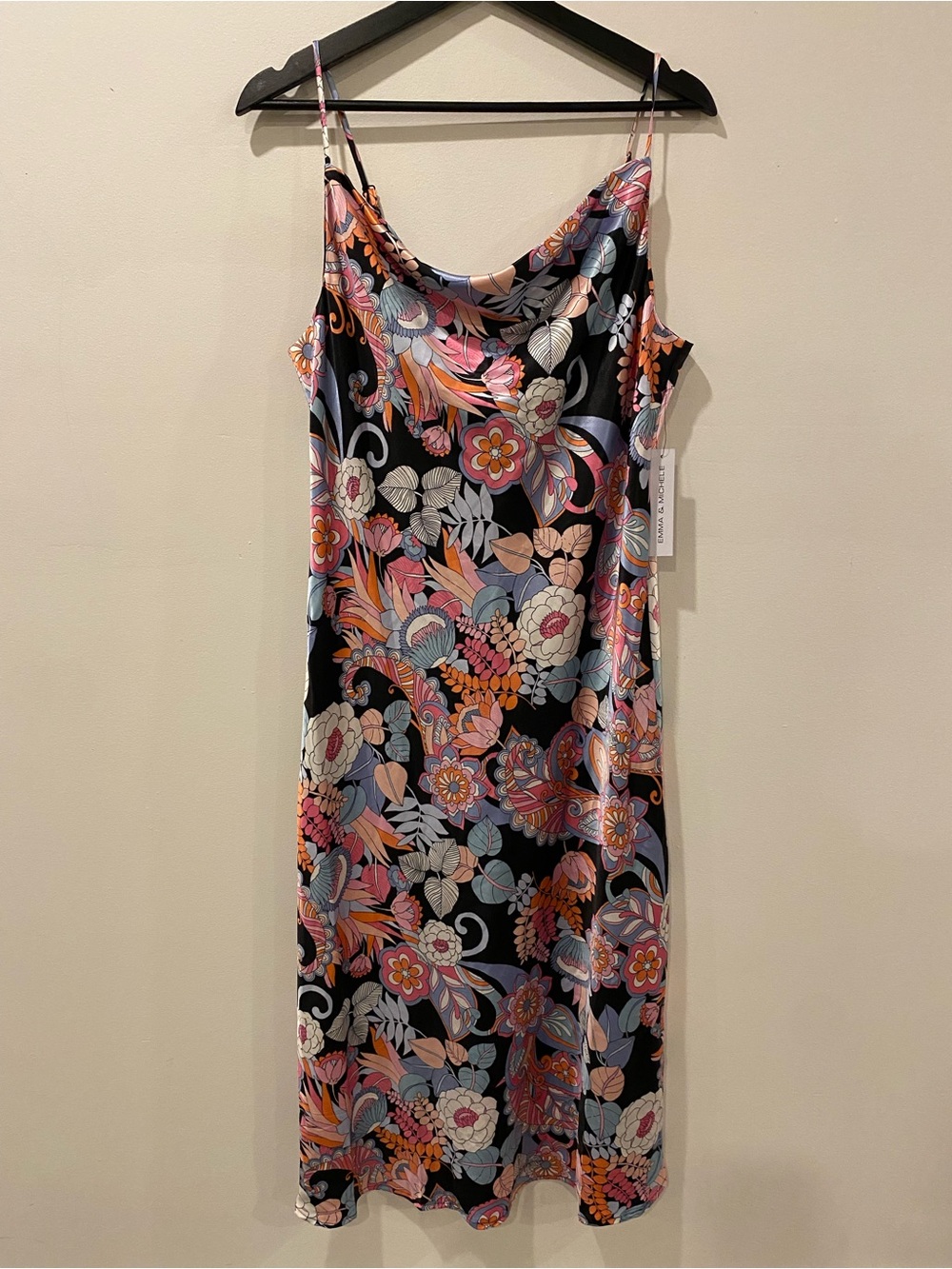 Midi length floral satin cowl neck dress size medium new with tags